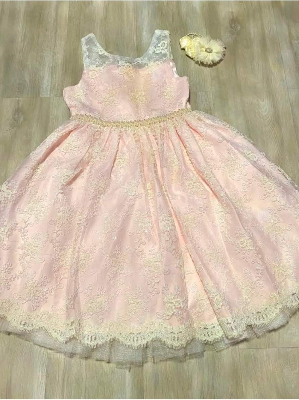 American Princess Pink Lace Formal Dress with Gold Accents